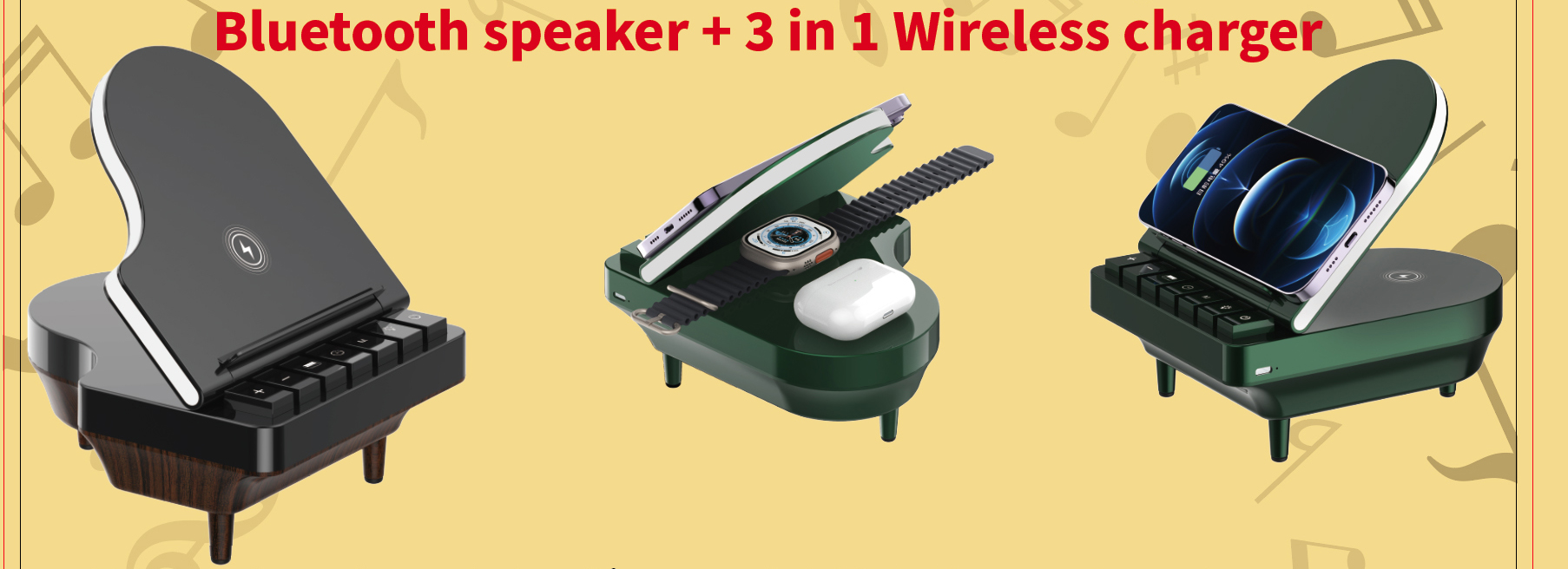 A5 piano bluetooth speaker with 3 in 1 wireless charger